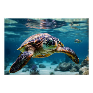 Póster Tartaruga do Mar Nadador no Oceano