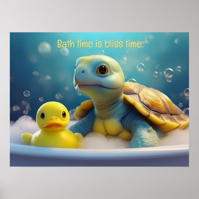 Poster Tartaruga e Pato de Borracha no Banho com Texto Pe (Frente)
