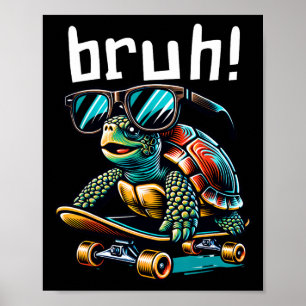 Poster Tartaruga engraçada de óculos em skate