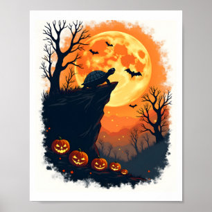 Poster Tartaruga Engraçada Silhueta de Halloween Assustad