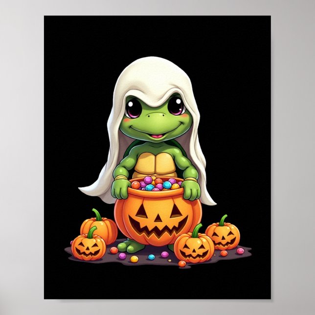 Poster Tartaruga Fantasma de Halloween Fofa com Doce (1) (Frente)
