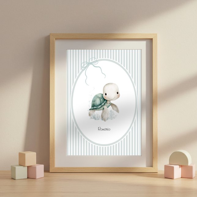 Poster Tartaruga Fofa Personalizada – Presente de Chá de  (Custom Name Nursery Wall Art)