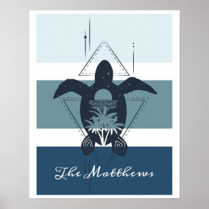 Poster Tartaruga Geométrica Moderna Personalizada