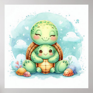 Poster Tartaruga Mãe e Bebê