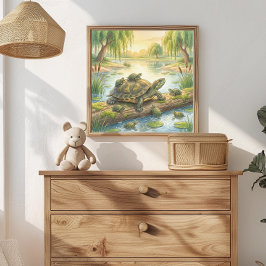 Poster Tartaruga Mãe e Filhotes na Creche do Lago