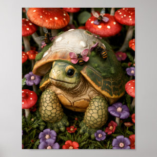 Poster Tartaruga Mágica na Floresta Flor