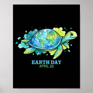 Poster Tartaruga marinha aquarela dia da terra globo conc