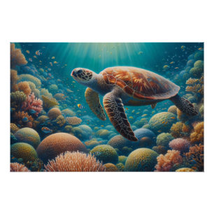 Póster Tartaruga marinha e coral