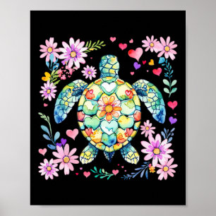 Poster Tartaruga Marinha Floral Boho Animal Oceano Vibraç