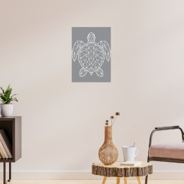 Poster Tartaruga Marinha Geométrica em Arame Branco
