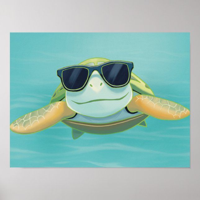 Poster Tartaruga Marinha Relaxada com Óculos de Sol – Vib (Frente)