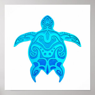Poster Tartaruga tribal azul