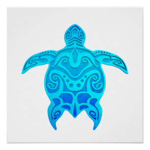 Póster Tartaruga tribal azul