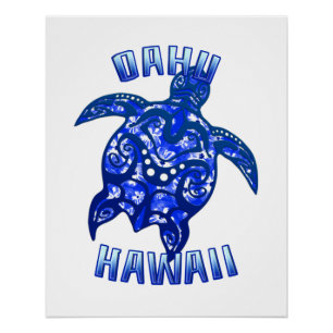 Póster Tartaruga Tribal de Vacinação Oahu Hawaii