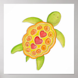 Póster Tartaruga verde caprichosa e fofa arte para berçár