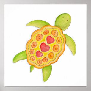 Póster Tartaruga verde caprichosa e fofa arte para berçár