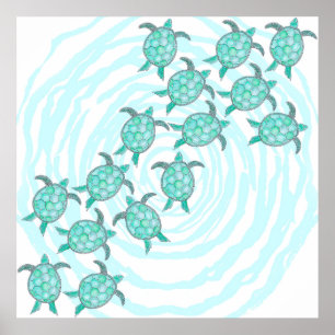 Poster Tartarugas de mar da cerceta da aguarela em