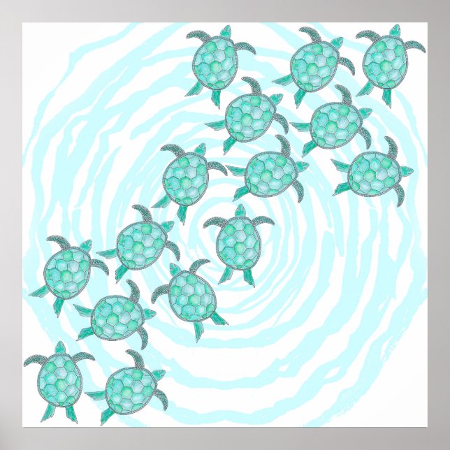 Poster Tartarugas do mar lacrimejo em faixas suaves (Frente)