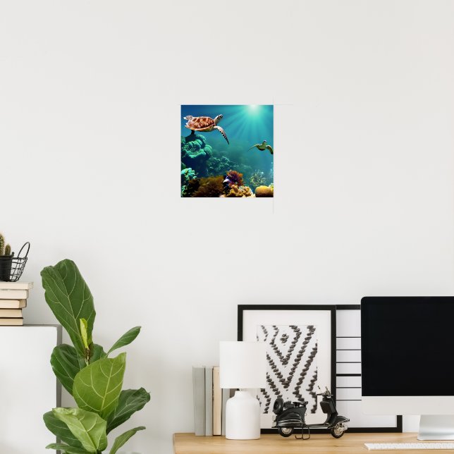 Poster Tartarugas do mar nadando debaixo da água (Escritório em casa)