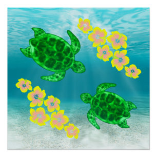 Póster Tartarugas do Mar Verde