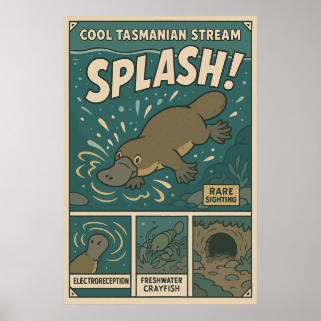 Poster Tasmanian Platypus Splash Retro Art (Frente)