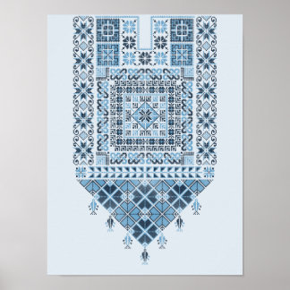 Poster Tatreez Azul Moderno Árabe do Médio Oriente