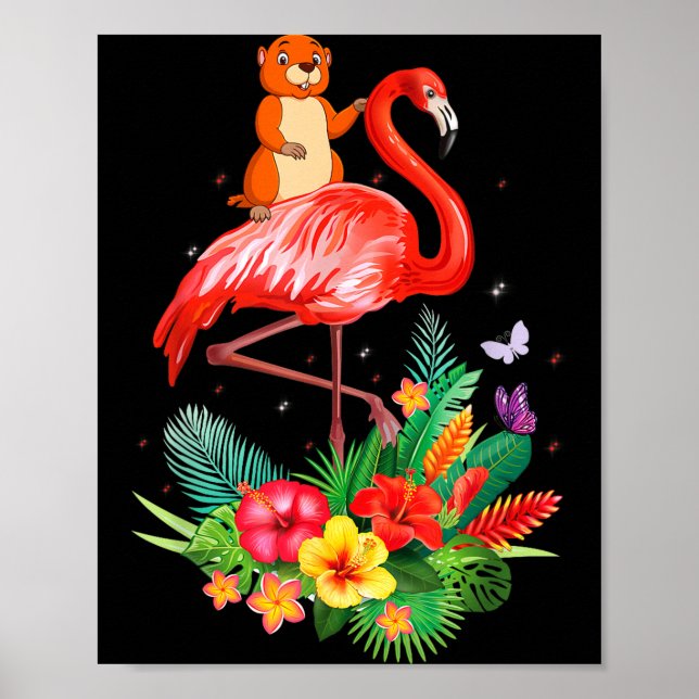 Poster Tatu-Bola Engraçado Montando Flamingo Flores Anima (Frente)