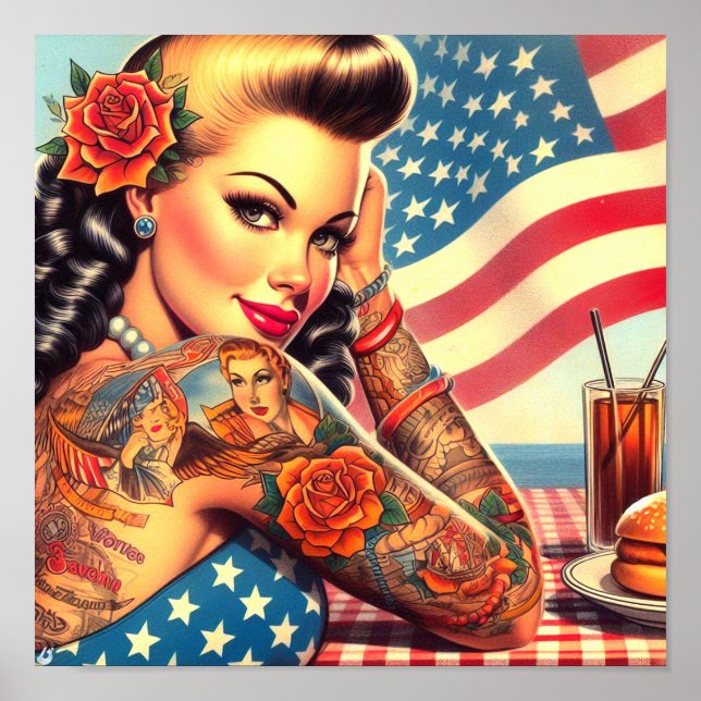 Poster Tatuagem American Girl (Frente)