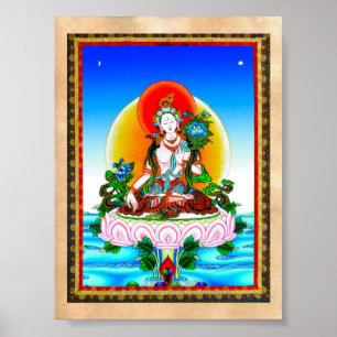 Póster Tatuagem branco de Tara do thangka tibetano