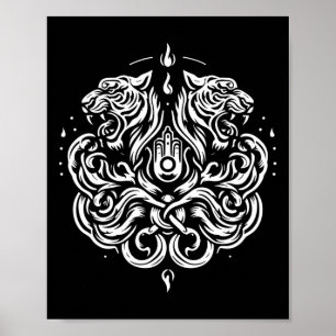 Poster Tatuagem de Arte Muay Thai Sak Yant Tigre Gêmeo Ki