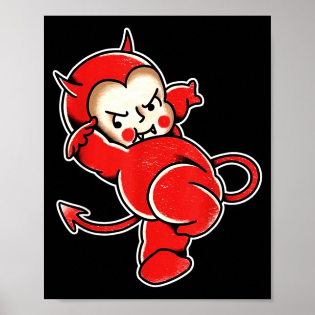 Poster Tatuagem de Chifres de Demônio Diabo Kewpie Bebê (Frente)