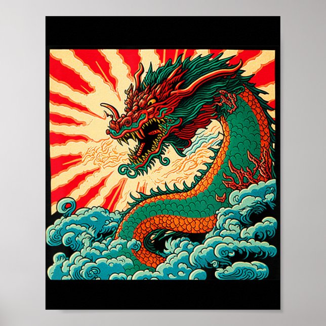 Poster Tatuagem de Dragões Japoneses Dragões Chineses (Frente)