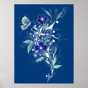 Poster Tatuagem de Flor Azul