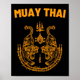 Poster Tatuagem de luta de MMA Muay Thai Tigre gêmeo Kick