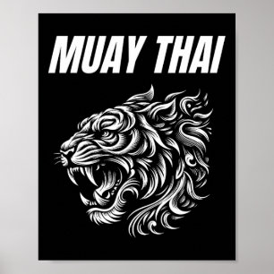 Poster Tatuagem de luta de MMA Muay Thai Tigre Rugido Kic