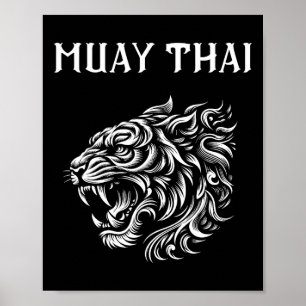 Poster Tatuagem de luta de MMA Muay Thai Tigre Rugido Kic
