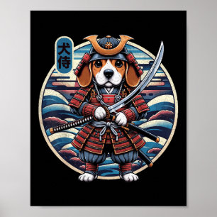 Poster Tatuagem do cão Samurai japonês, Beagle Kawaii Nin