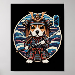 Poster Tatuagem do cão Samurai japonês, Beagle Kawaii Nin