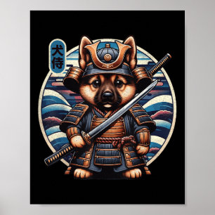 Poster Tatuagem do cão Samurai japonês, German shepherd K