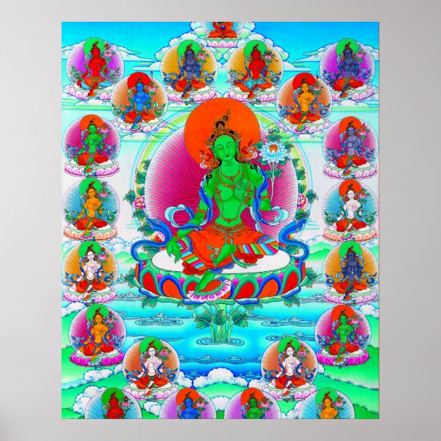Poster Tatuagem legal oriental tibetana thangka Green Tar (Frente)