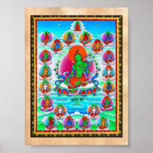 Póster Tatuagem legal oriental tibetana thangka Green Tar