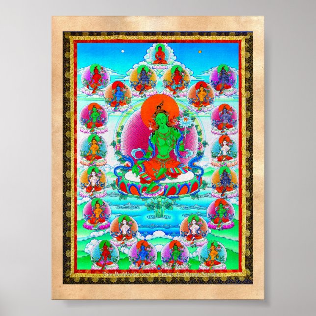 Póster Tatuagem legal oriental tibetana thangka Green Tar (Frente)