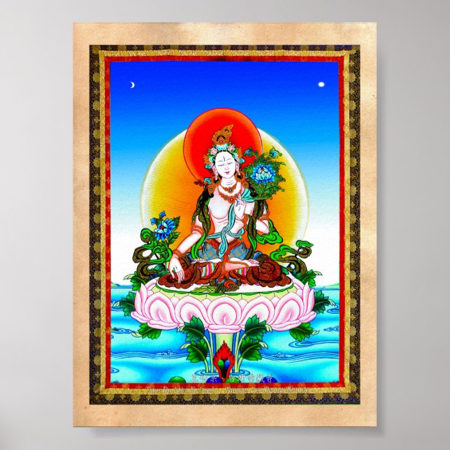 Póster Tatuagem legal oriental tibetana thangka White Tar (Frente)
