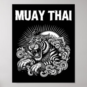 Poster Tatuagem Língua Muay Thai Tigre Rugido Kickboxing