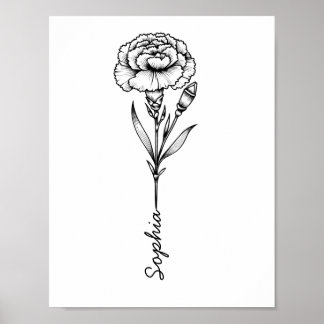 Poster Tatuagem Personalizada De Flor De Nascença Do Crav