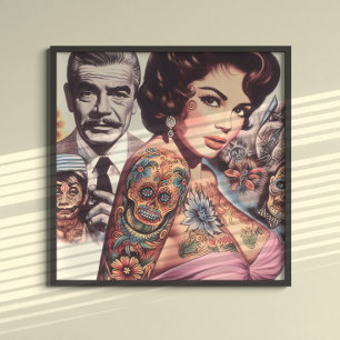 Poster Tatuagem retrô Pin-up