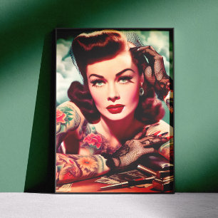 Poster Tatuagem retrô Pin-up