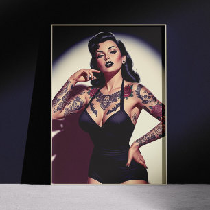 Poster Tatuagem retrô Pin-up