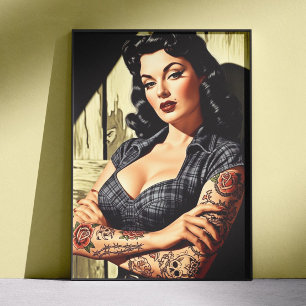 Poster Tatuagem retrô Pin-up