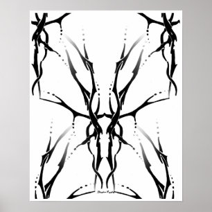 Poster Tatuagem Tribal de Caveira de Veado Digital Preto 